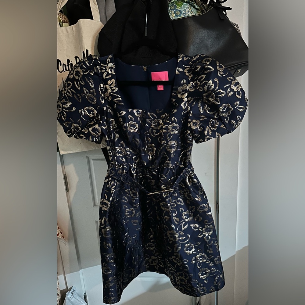Women’s Lily Pulitzer Navy and Gold brocade dress